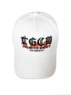 AMIRI White Trucker Cap with Black & Orange Logo